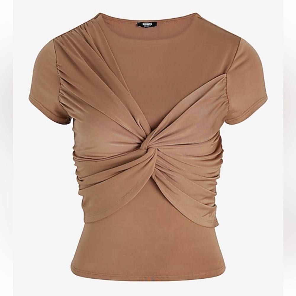Tan Twist Front Top and Blue Denim Skirt